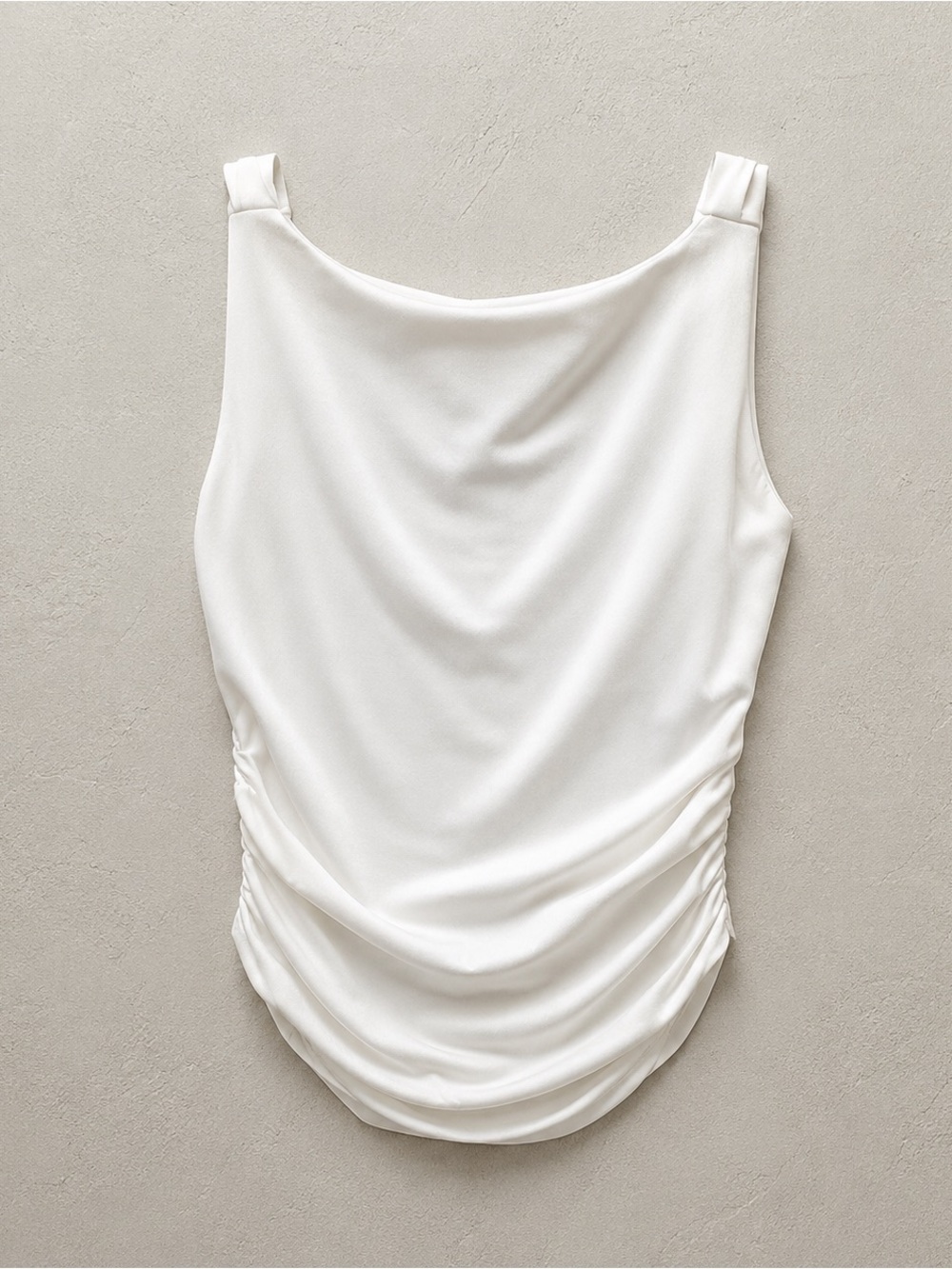 White Ruched Open-Back Sleeveless Top – Size Small